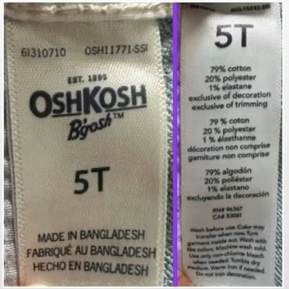 OshKosh B'gosh Kid 5T Toddler Girls Vestbak Overalls Denim Jean Rainbow Shorts